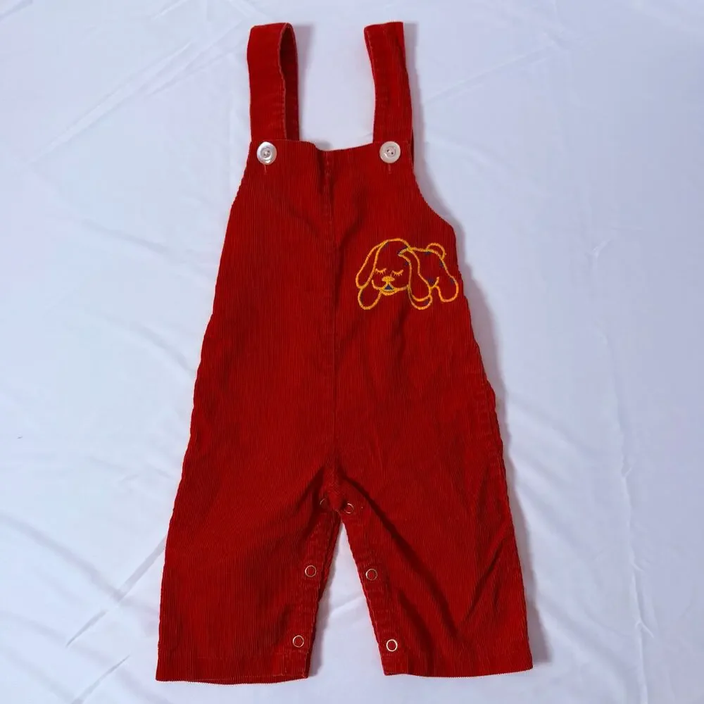 Vintage 70s Union Underwear Company Puppy Dog Red Corduroy Overalls Sz M